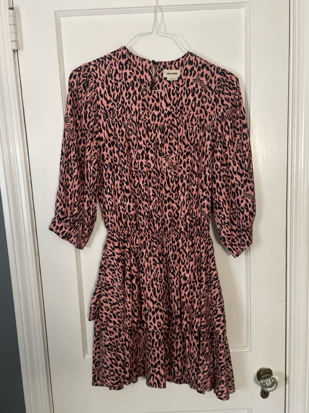 Zadig & Voltaire Pink and Black Leopard Print Mini Dress Sz S Rooka Skeleton